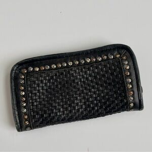 Platania leather Black Woven wallet